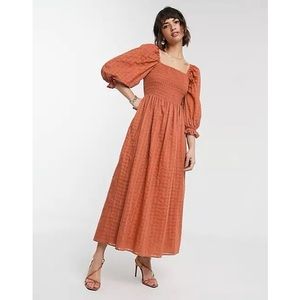 ASOS Shirred Cotton Puff Sleeve Dress